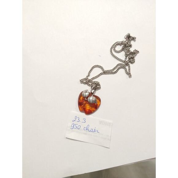 NATURAL BALTIC AMBER STERLING SILVER 950 Apple PENDANT CHAIN NECKLACE VINTAGE - Picture 14 of 15